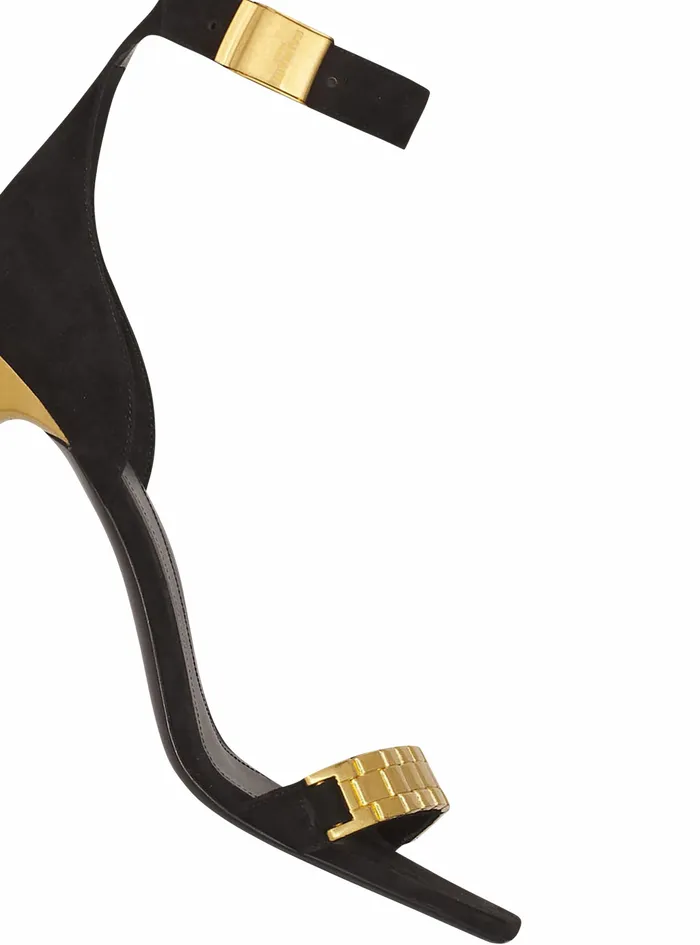Balmain High Heels Womens Suede Uma Sandals Black Balmain High Heels Womens Suede Uma Sandals Black
