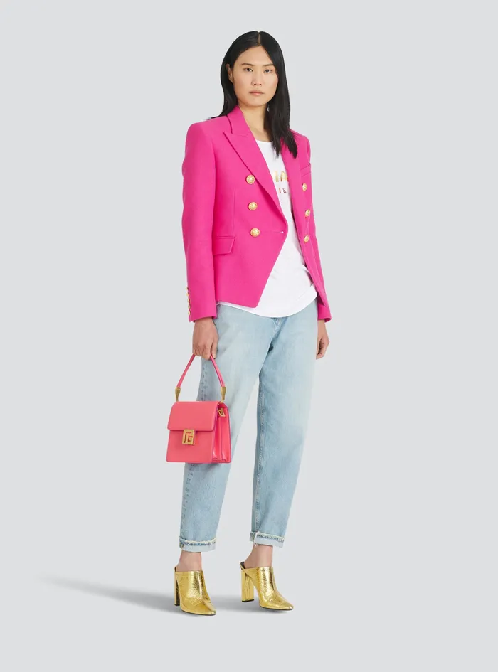 Balmain Jackets And Blazers Womens Cropped Black Leather Biker Jacket Pink