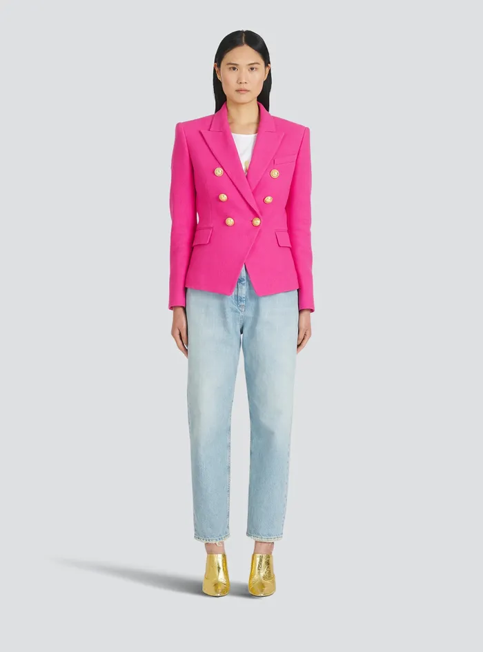Balmain Jackets And Blazers Womens Cropped Black Leather Biker Jacket Pink