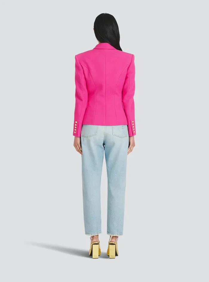 Balmain Jackets And Blazers Womens Cropped Black Leather Biker Jacket Pink