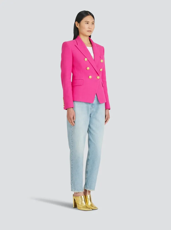 Balmain Jackets And Blazers Womens Cropped Black Leather Biker Jacket Pink