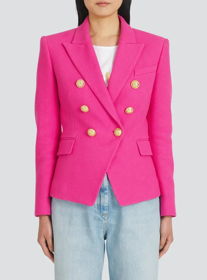 Balmain Jackets And Blazers Womens Cropped Black Leather Biker Jacket Pink