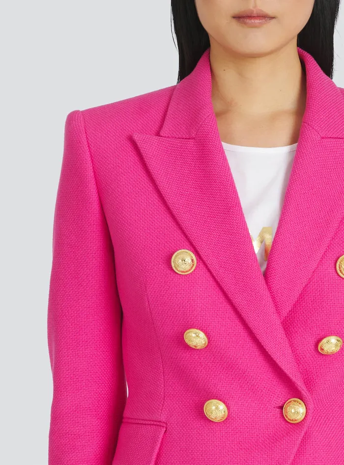 Balmain Jackets And Blazers Womens Cropped Black Leather Biker Jacket Pink