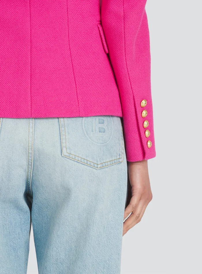Balmain Jackets And Blazers Womens Cropped Black Leather Biker Jacket Pink
