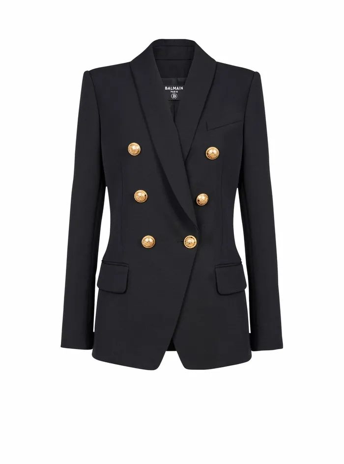Balmain Jackets And Blazers Womens Wool Blazer With DoubleBreasted Buttoned Closure Black Balmain Jackets And Blazers Womens Wool Blazer With DoubleBreasted Buttoned Closure Black