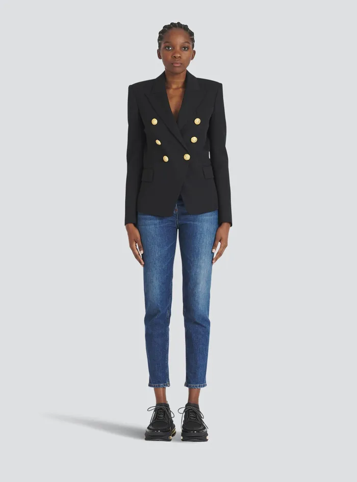 Balmain Jackets And Blazers Womens Wool Blazer With DoubleBreasted Buttoned Closure Black Balmain Jackets And Blazers Womens Wool Blazer With DoubleBreasted Buttoned Closure Black