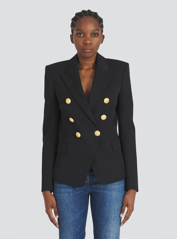 Balmain Jackets And Blazers Womens Wool Blazer With DoubleBreasted Buttoned Closure Black Balmain Jackets And Blazers Womens Wool Blazer With DoubleBreasted Buttoned Closure Black