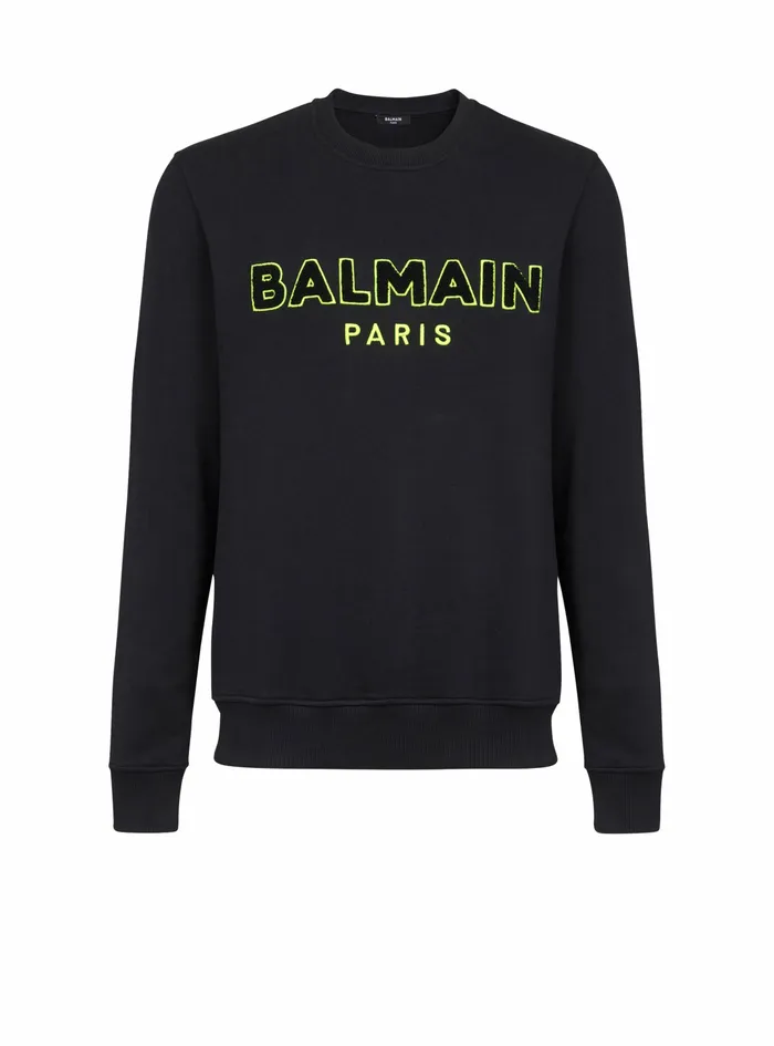 Balmain Knitwear Mens Capsule After Ski 8211 Cotton Sweatshirt With Balmain Logo Print Black Balmain Knitwear Mens Capsule After Ski 8211 Cotton Sweatshirt With Balmain Logo Print Black