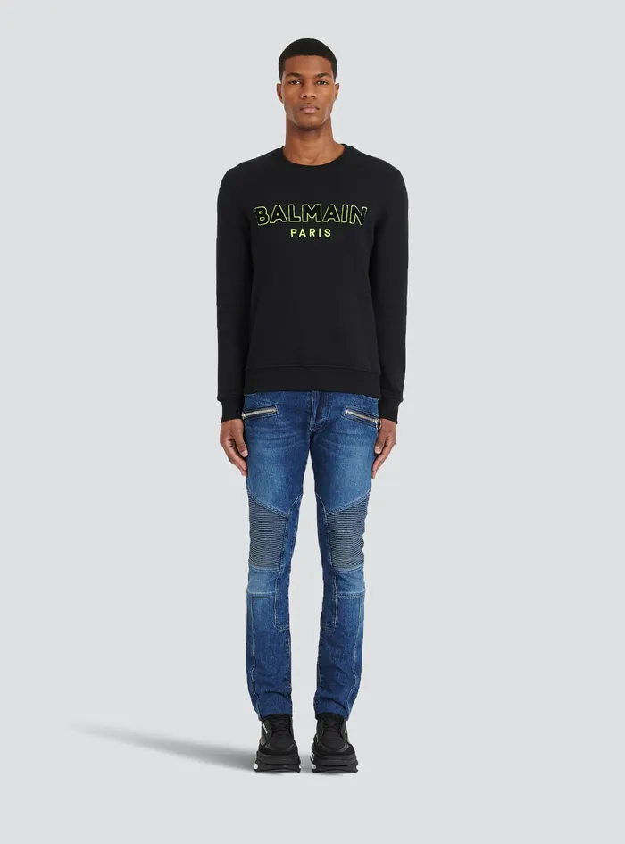 Balmain Knitwear Mens Capsule After Ski 8211 Cotton Sweatshirt With Balmain Logo Print Black Balmain Knitwear Mens Capsule After Ski 8211 Cotton Sweatshirt With Balmain Logo Print Black
