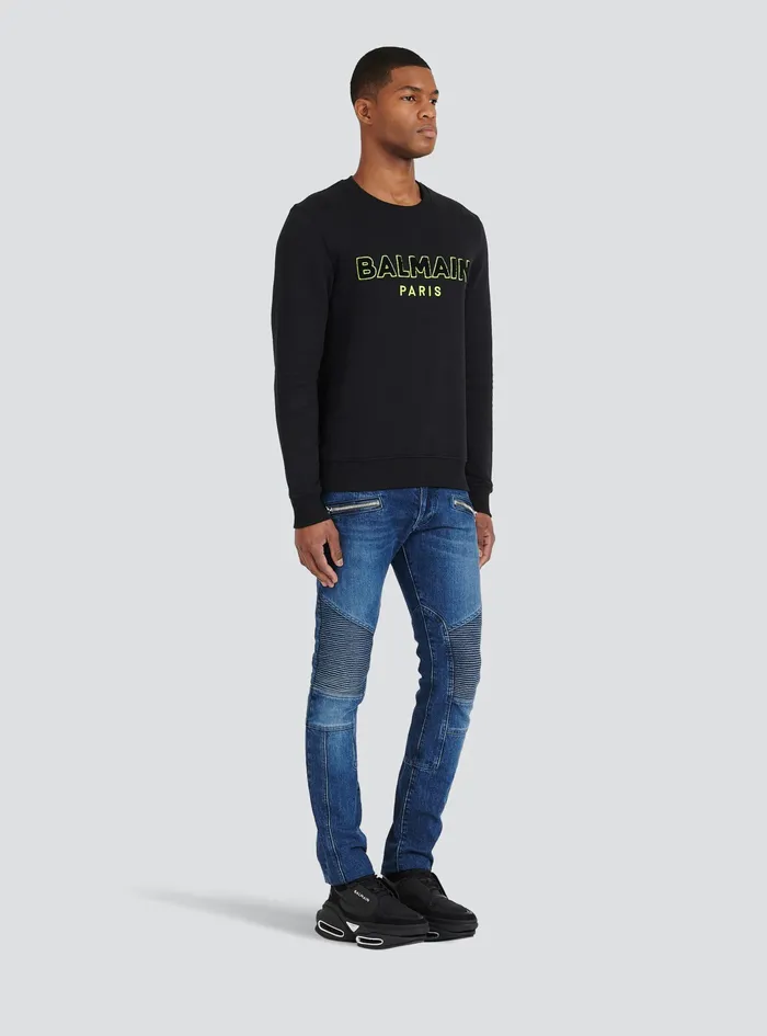Balmain Knitwear Mens Capsule After Ski 8211 Cotton Sweatshirt With Balmain Logo Print Black Balmain Knitwear Mens Capsule After Ski 8211 Cotton Sweatshirt With Balmain Logo Print Black