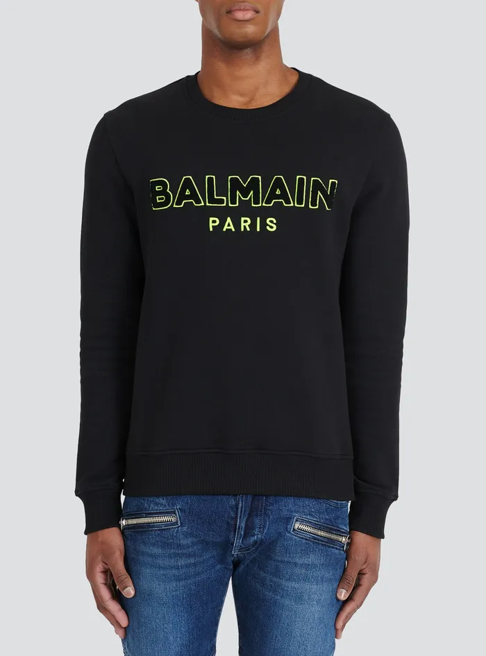 Balmain Knitwear Mens Capsule After Ski 8211 Cotton Sweatshirt With Balmain Logo Print Black Balmain Knitwear Mens Capsule After Ski 8211 Cotton Sweatshirt With Balmain Logo Print Black