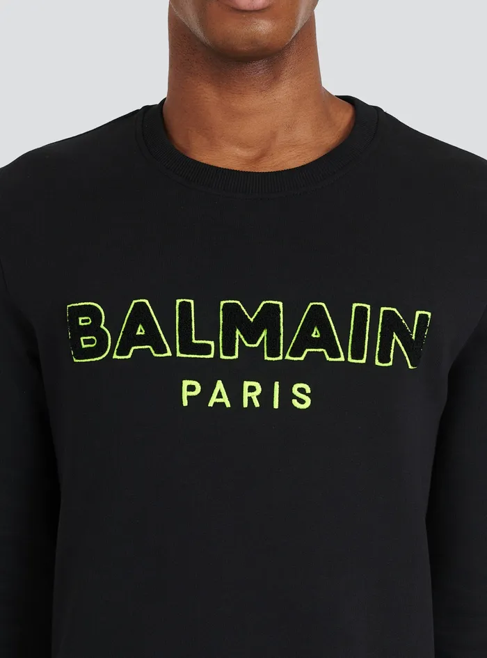 Balmain Knitwear Mens Capsule After Ski 8211 Cotton Sweatshirt With Balmain Logo Print Black Balmain Knitwear Mens Capsule After Ski 8211 Cotton Sweatshirt With Balmain Logo Print Black