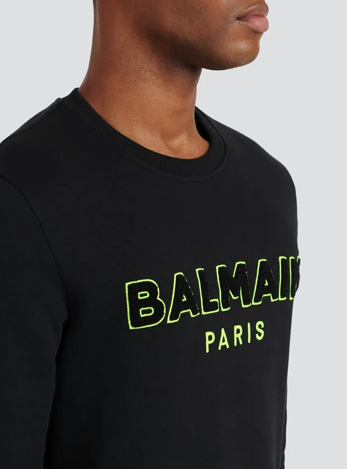 Balmain Knitwear Mens Capsule After Ski 8211 Cotton Sweatshirt With Balmain Logo Print Black Balmain Knitwear Mens Capsule After Ski 8211 Cotton Sweatshirt With Balmain Logo Print Black