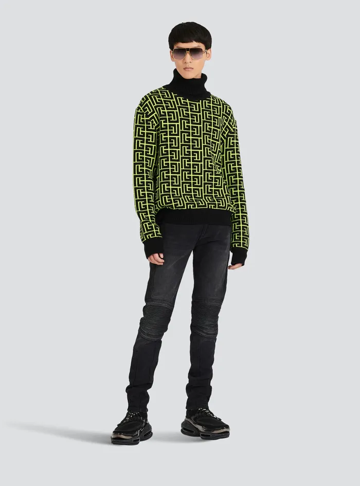 Balmain Knitwear Mens Capsule After Ski Balmain Monogram Merino Wool Turtleneck Sweater Yellow