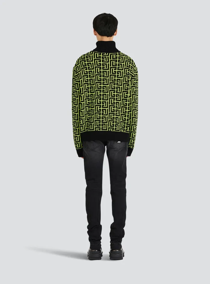 Balmain Knitwear Mens Capsule After Ski Balmain Monogram Merino Wool Turtleneck Sweater Yellow