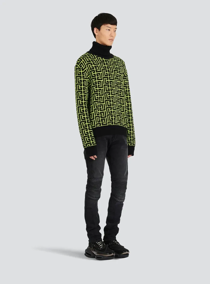 Balmain Knitwear Mens Capsule After Ski Balmain Monogram Merino Wool Turtleneck Sweater Yellow
