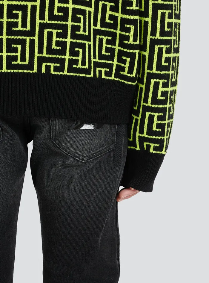 Balmain Knitwear Mens Capsule After Ski Balmain Monogram Merino Wool Turtleneck Sweater Yellow