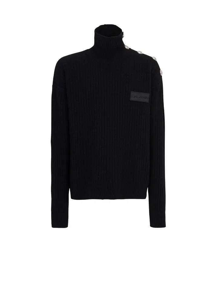 Balmain Knitwear Mens Cashmere Turtleneck Sweater Black