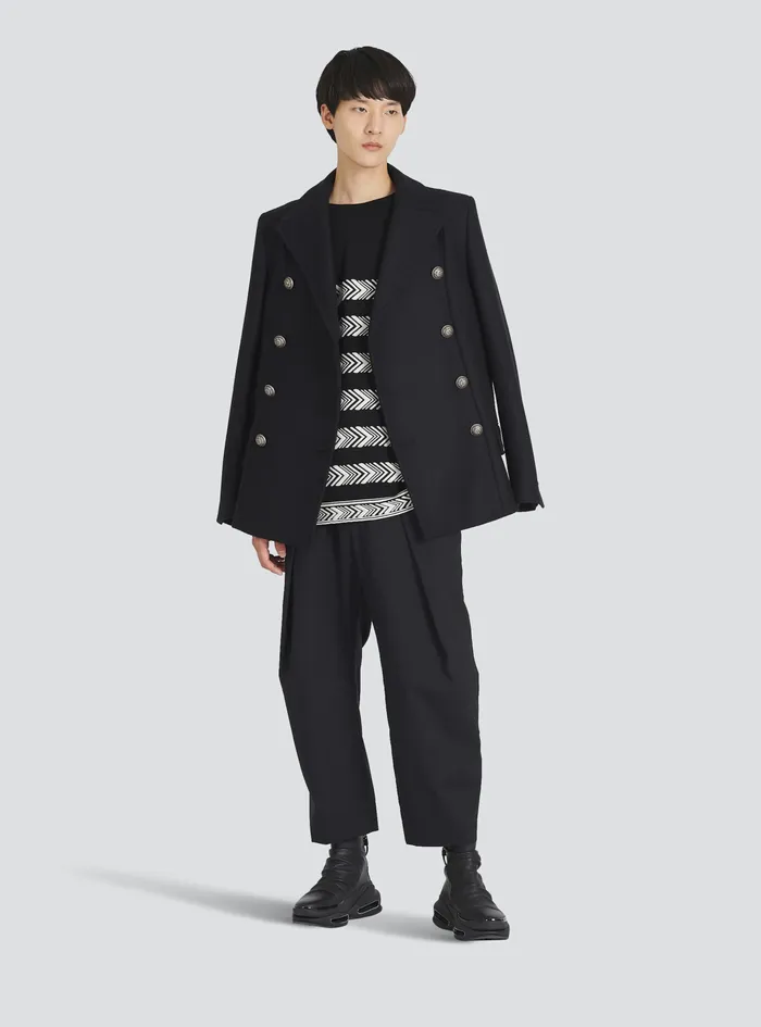 Balmain Knitwear Mens Chevron Wool Sweater Black