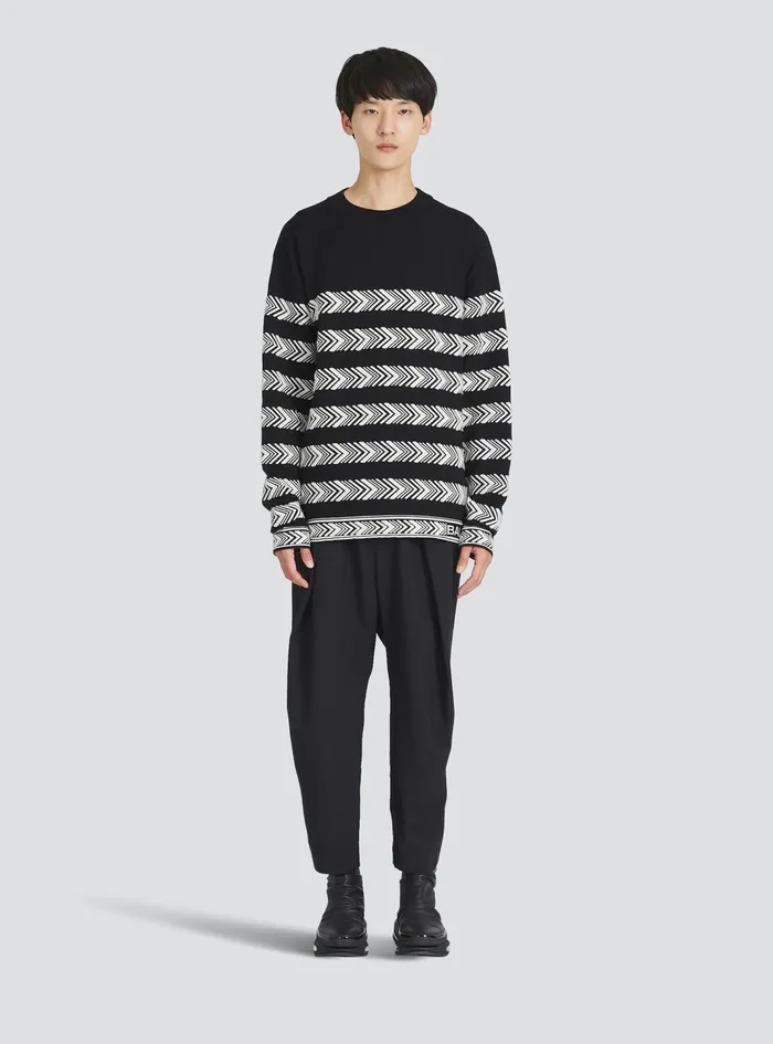 Balmain Knitwear Mens Chevron Wool Sweater Black