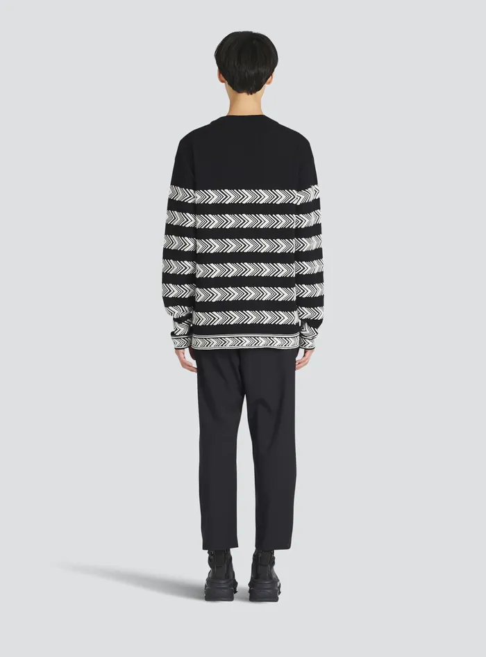 Balmain Knitwear Mens Chevron Wool Sweater Black
