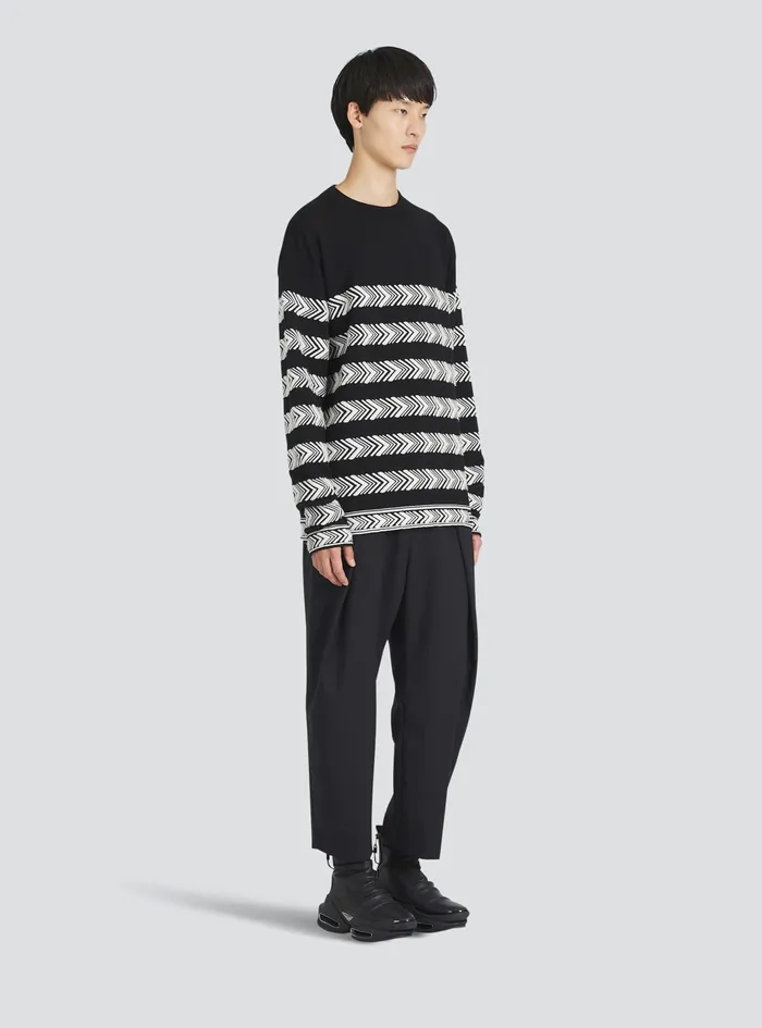 Balmain Knitwear Mens Chevron Wool Sweater Black