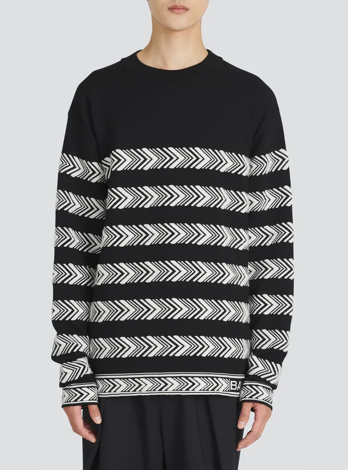 Balmain Knitwear Mens Chevron Wool Sweater Black