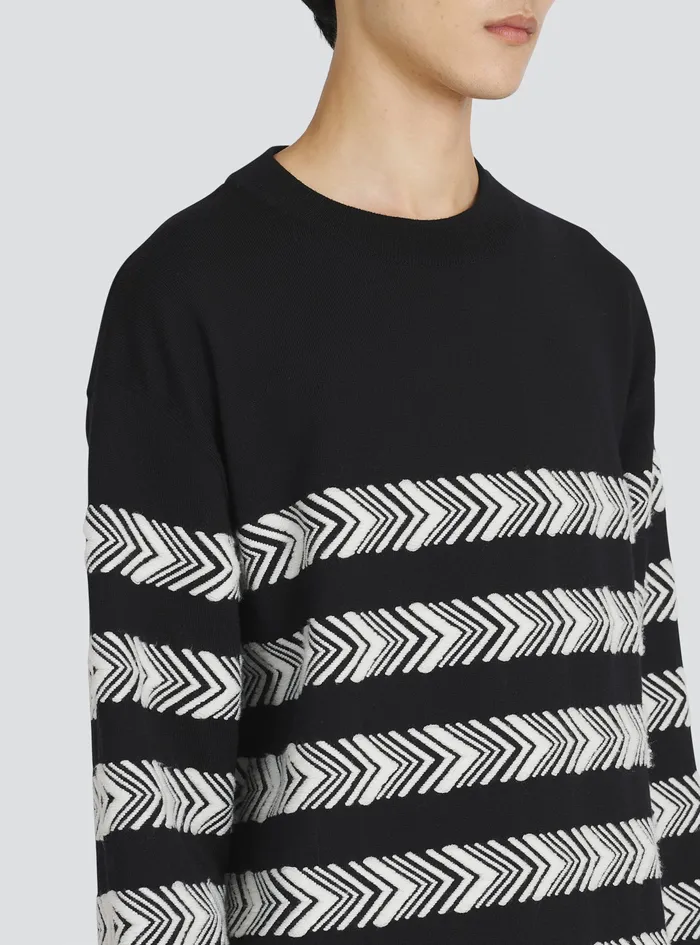 Balmain Knitwear Mens Chevron Wool Sweater Black