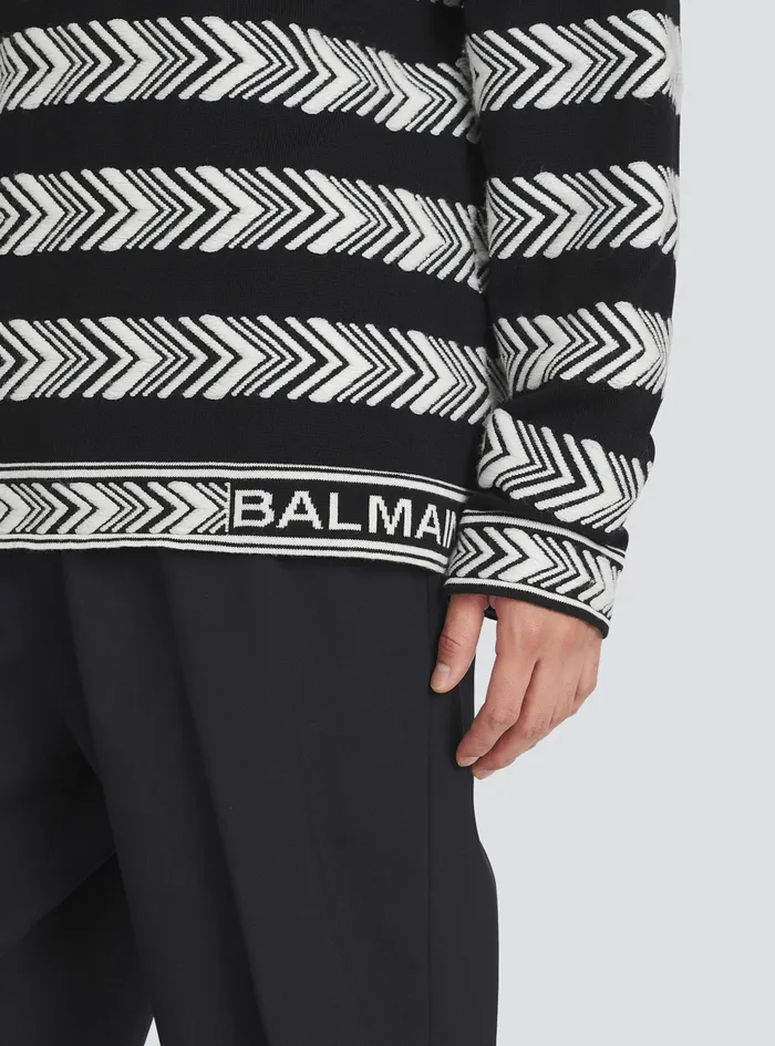 Balmain Knitwear Mens Chevron Wool Sweater Black