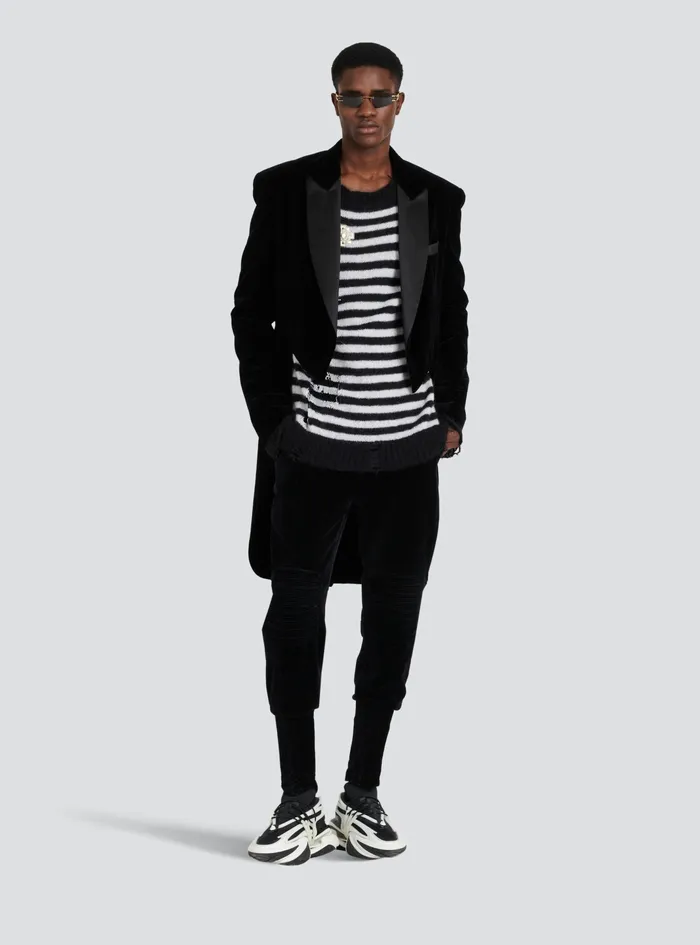 Balmain Knitwear Mens Unisex 8211 Ripped Knit Nautical Sweater With Brooches Black