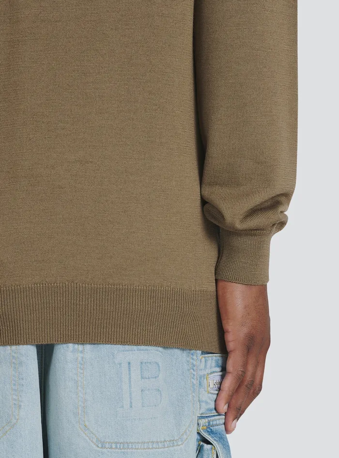 Balmain Knitwear Mens Wool Sweater With Balmain Paris Logo Brown Balmain Knitwear Mens Wool Sweater With Balmain Paris Logo Brown