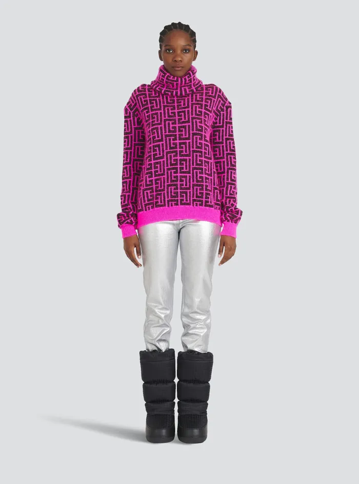 Balmain Knitwear Womens Capsule After Ski 8211 BalmainMonogrammed Wool Turtleneck Sweater Pink Balmain Knitwear Womens Capsule After Ski 8211 BalmainMonogrammed Wool Turtleneck Sweater Pink