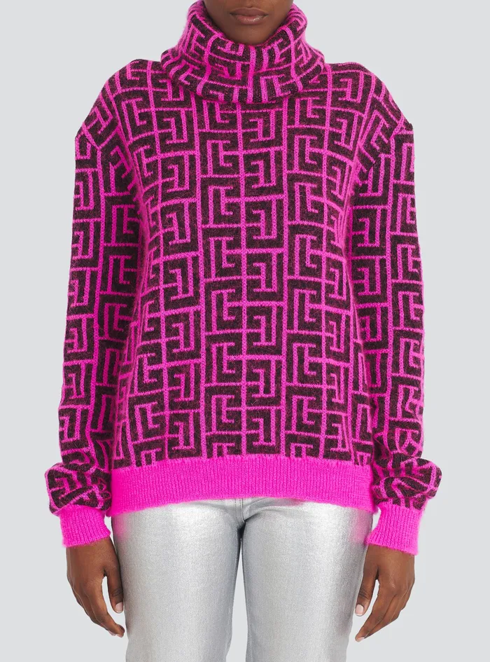 Balmain Knitwear Womens Capsule After Ski 8211 BalmainMonogrammed Wool Turtleneck Sweater Pink Balmain Knitwear Womens Capsule After Ski 8211 BalmainMonogrammed Wool Turtleneck Sweater Pink