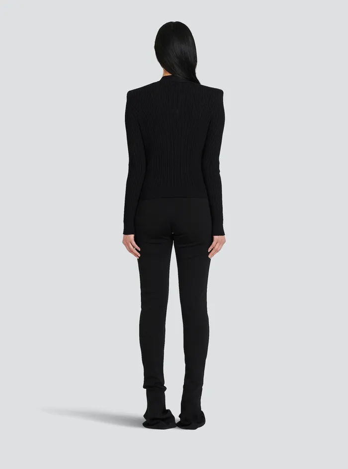 Balmain Knitwear Womens Cropped EcoDesigned Knit Cardigan With GoldTone Buttons Black Balmain Knitwear Womens Cropped EcoDesigned Knit Cardigan With GoldTone Buttons Black