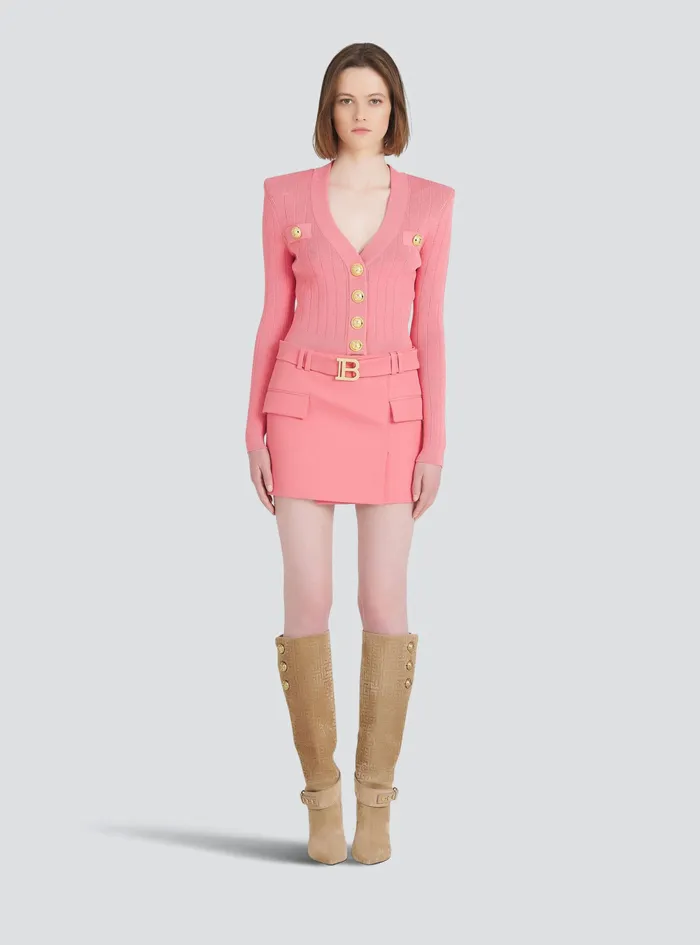Balmain Knitwear Womens Cropped EcoDesigned Knit Cardigan With GoldTone Buttons Pink Balmain Knitwear Womens Cropped EcoDesigned Knit Cardigan With GoldTone Buttons Pink