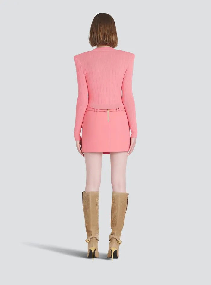 Balmain Knitwear Womens Cropped EcoDesigned Knit Cardigan With GoldTone Buttons Pink Balmain Knitwear Womens Cropped EcoDesigned Knit Cardigan With GoldTone Buttons Pink