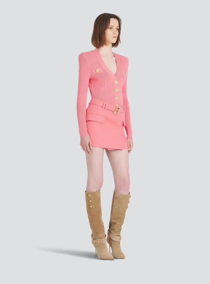 Balmain Knitwear Womens Cropped EcoDesigned Knit Cardigan With GoldTone Buttons Pink Balmain Knitwear Womens Cropped EcoDesigned Knit Cardigan With GoldTone Buttons Pink