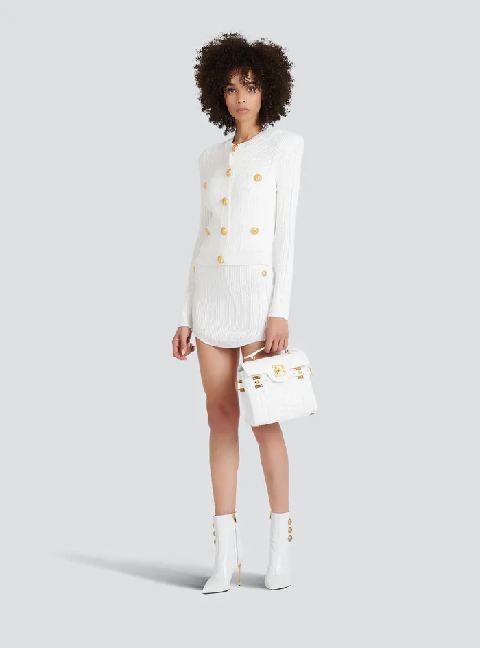 Balmain Knitwear Womens Cropped EcoDesigned Knit Cardigan With GoldTone Buttons White Balmain Knitwear Womens Cropped EcoDesigned Knit Cardigan With GoldTone Buttons White