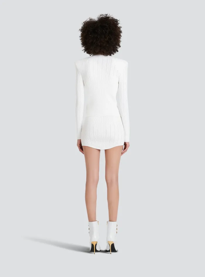 Balmain Knitwear Womens Cropped EcoDesigned Knit Cardigan With GoldTone Buttons White Balmain Knitwear Womens Cropped EcoDesigned Knit Cardigan With GoldTone Buttons White