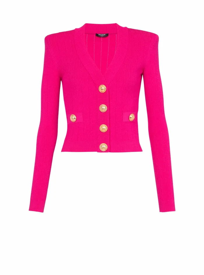 Balmain Knitwear Womens Cropped Knit Cardigan Pink