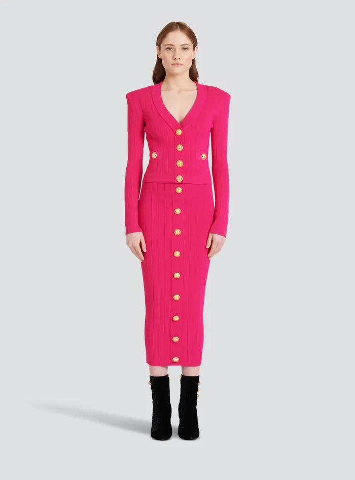 Balmain Knitwear Womens Cropped Knit Cardigan Pink Balmain Knitwear Womens Cropped Knit Cardigan Pink