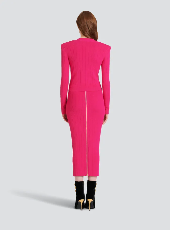 Balmain Knitwear Womens Cropped Knit Cardigan Pink Balmain Knitwear Womens Cropped Knit Cardigan Pink