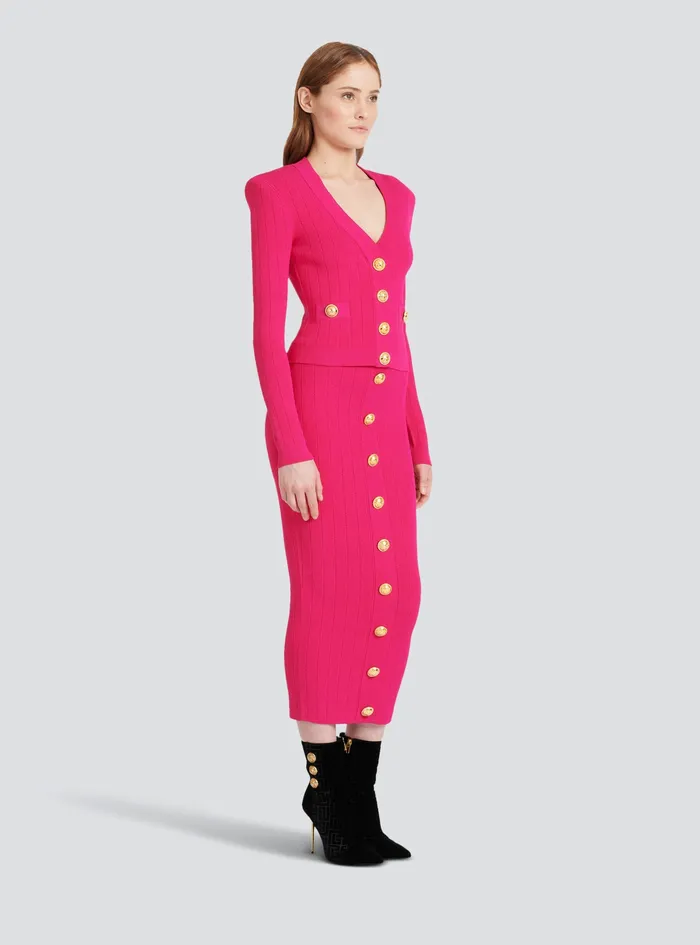Balmain Knitwear Womens Cropped Knit Cardigan Pink Balmain Knitwear Womens Cropped Knit Cardigan Pink