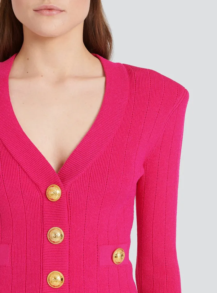 Balmain Knitwear Womens Cropped Knit Cardigan Pink Balmain Knitwear Womens Cropped Knit Cardigan Pink