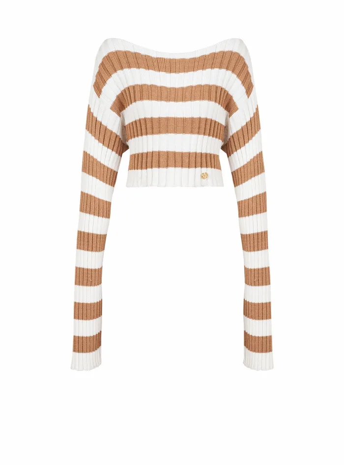Balmain Knitwear Womens Cropped Nautical EcoDesigned Sweater Beige