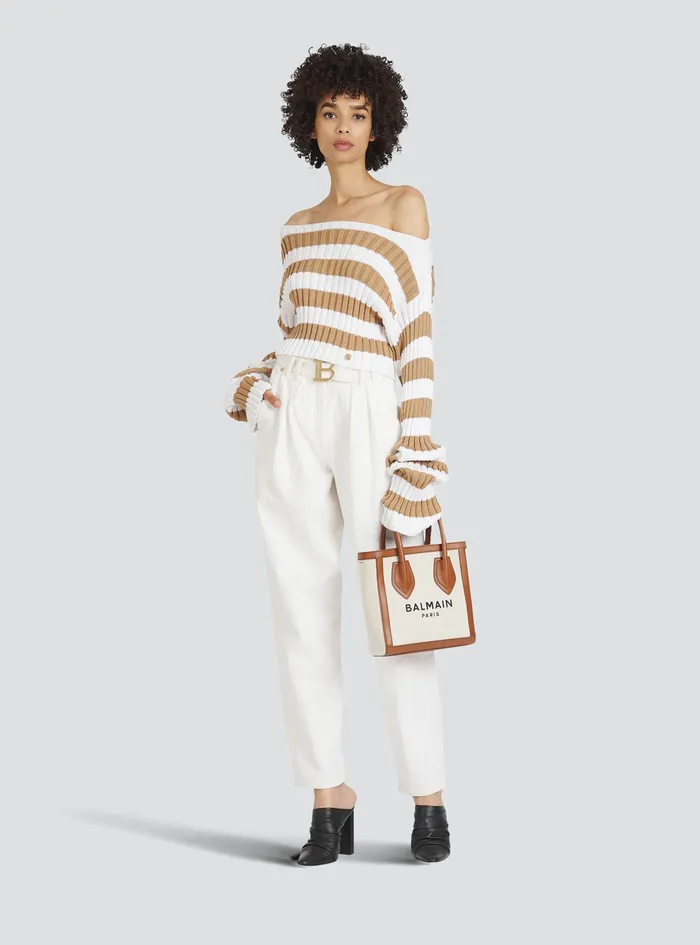 Balmain Knitwear Womens Cropped Nautical EcoDesigned Sweater Beige Balmain Knitwear Womens Cropped Nautical EcoDesigned Sweater Beige