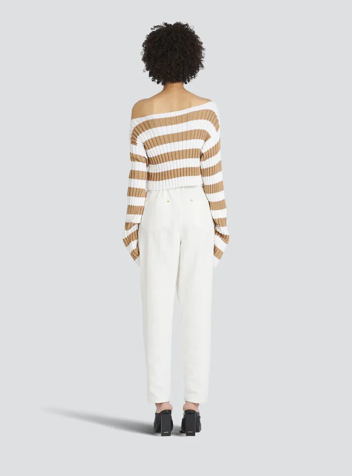 Balmain Knitwear Womens Cropped Nautical EcoDesigned Sweater Beige Balmain Knitwear Womens Cropped Nautical EcoDesigned Sweater Beige