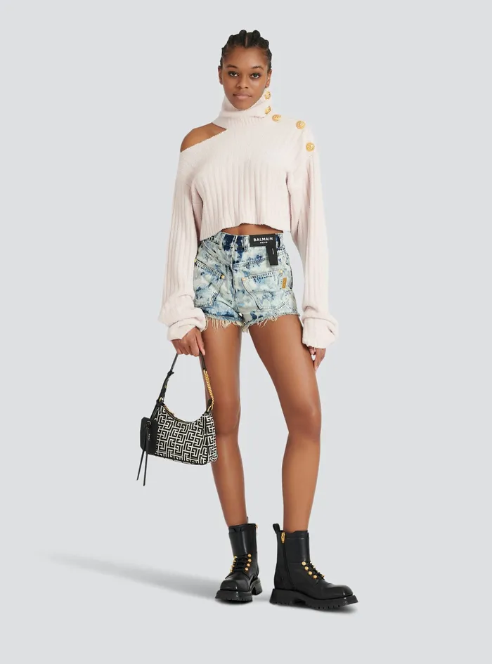 Balmain Knitwear Womens Cropped Velvet Sweatshirt Pink Balmain Knitwear Womens Cropped Velvet Sweatshirt Pink