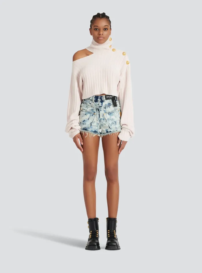 Balmain Knitwear Womens Cropped Velvet Sweatshirt Pink Balmain Knitwear Womens Cropped Velvet Sweatshirt Pink