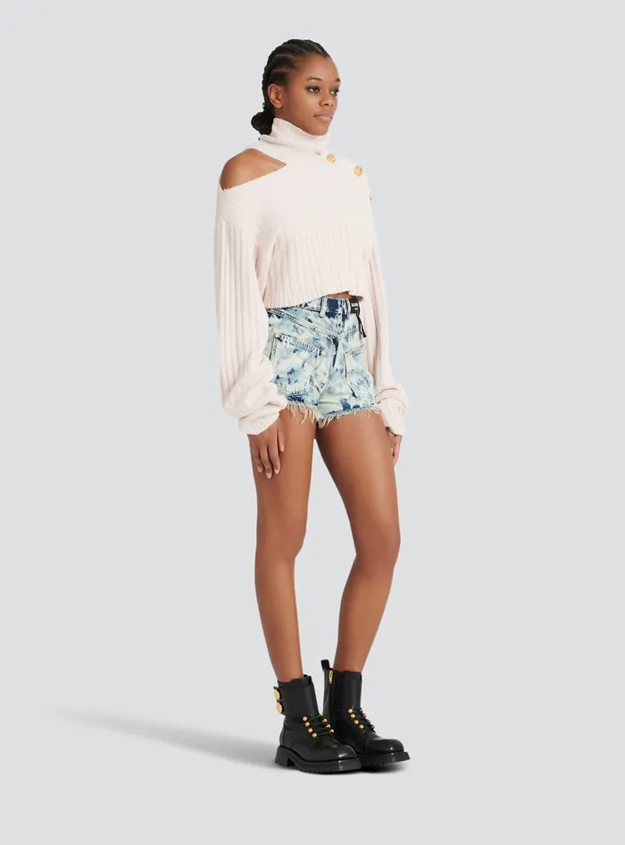 Balmain Knitwear Womens Cropped Velvet Sweatshirt Pink Balmain Knitwear Womens Cropped Velvet Sweatshirt Pink